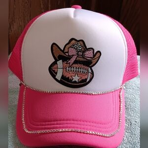 SOLD.....Pink and White Baseball Cap with Football and Cowboy Hat Design